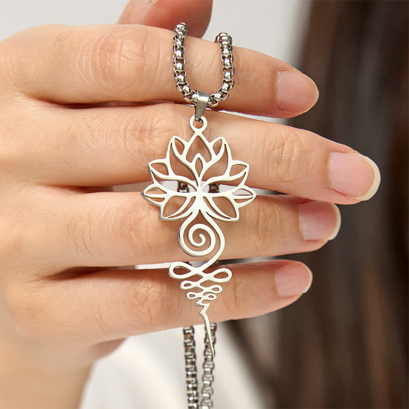 Collier pendentif en acier inoxydable représentant le symbole du chakra Unalome et des Buddha Stones - image 4