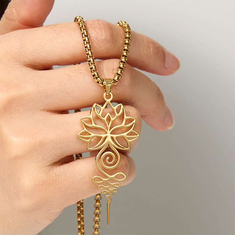 Collier pendentif en acier inoxydable représentant le symbole du chakra Unalome et des Buddha Stones - image 10