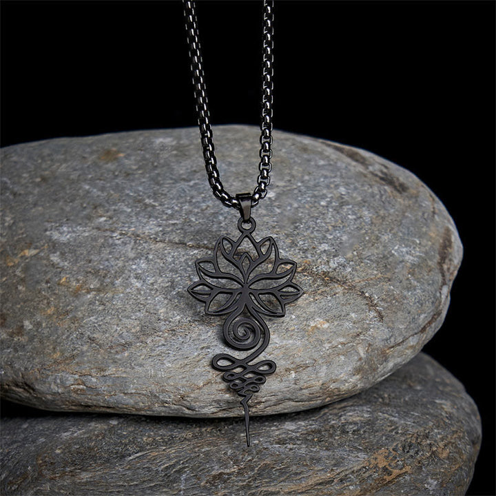 Collier pendentif en acier inoxydable représentant le symbole du chakra Unalome et des Buddha Stones - Noir - image 12