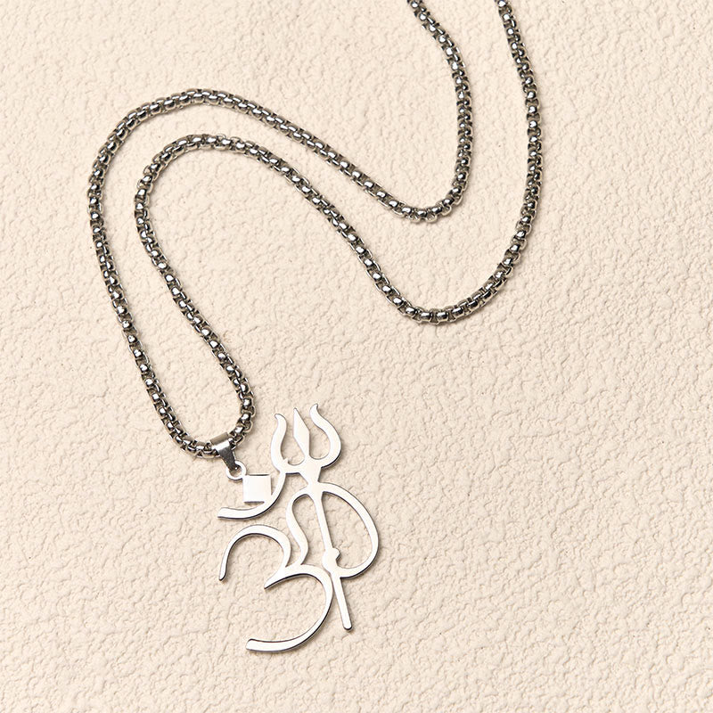Collier pendentif en acier inoxydable avec symbole OM et trident en Buddha Stones - image 10