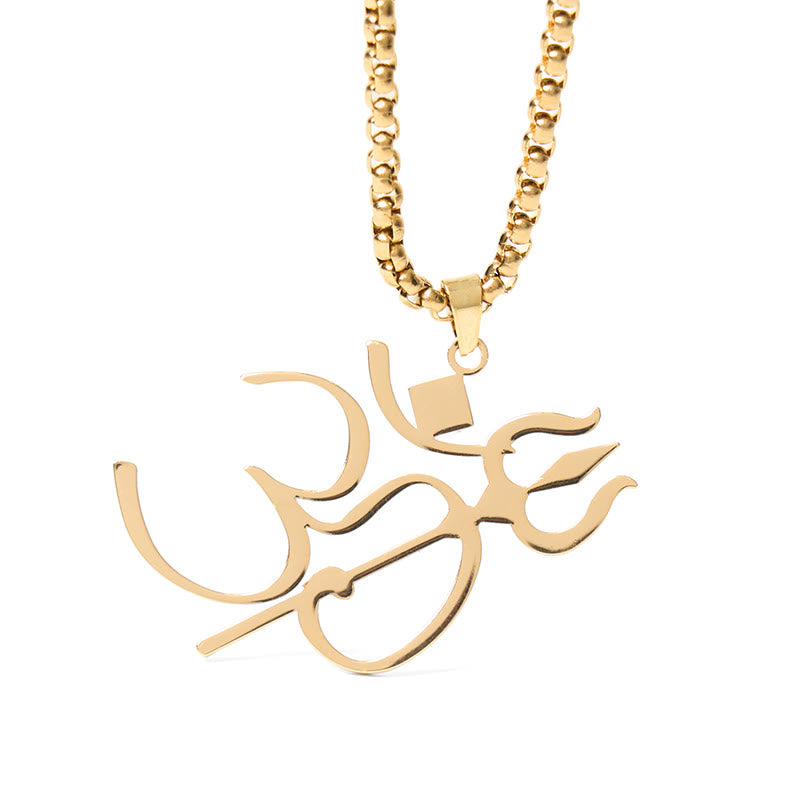 Collier pendentif en acier inoxydable avec symbole OM et trident en Buddha Stones - image 5