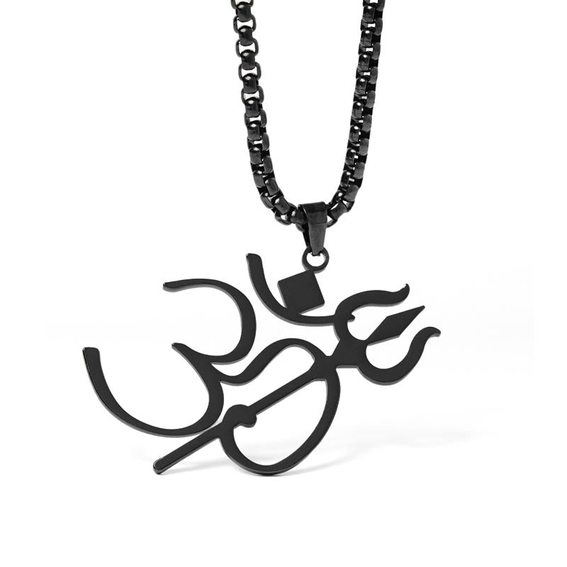 Collier pendentif en acier inoxydable avec symbole OM et trident en Buddha Stones - image 18