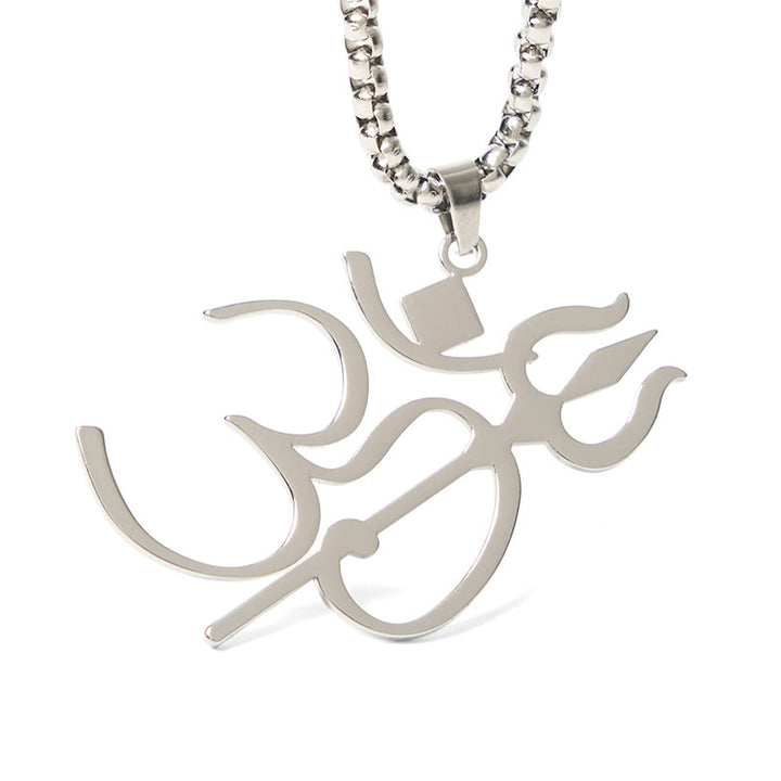 Collier pendentif en acier inoxydable avec symbole OM et trident en Buddha Stones - image 12