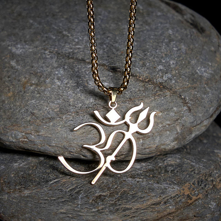 Collier pendentif en acier inoxydable avec symbole OM et trident en Buddha Stones - image 1