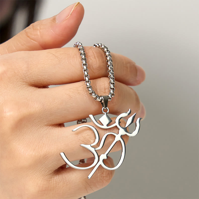 Collier pendentif en acier inoxydable avec symbole OM et trident en Buddha Stones - image 11