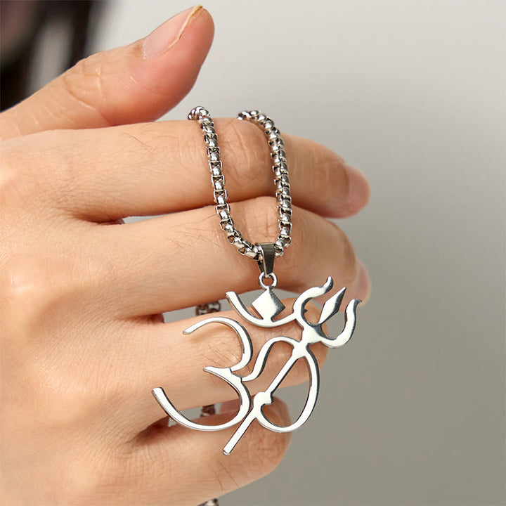 Collier pendentif en acier inoxydable avec symbole OM et trident en Buddha Stones - image 11