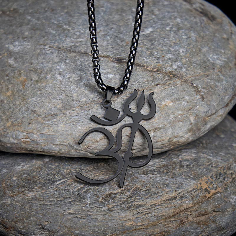 Collier pendentif en acier inoxydable avec symbole OM et trident en Buddha Stones - image 14
