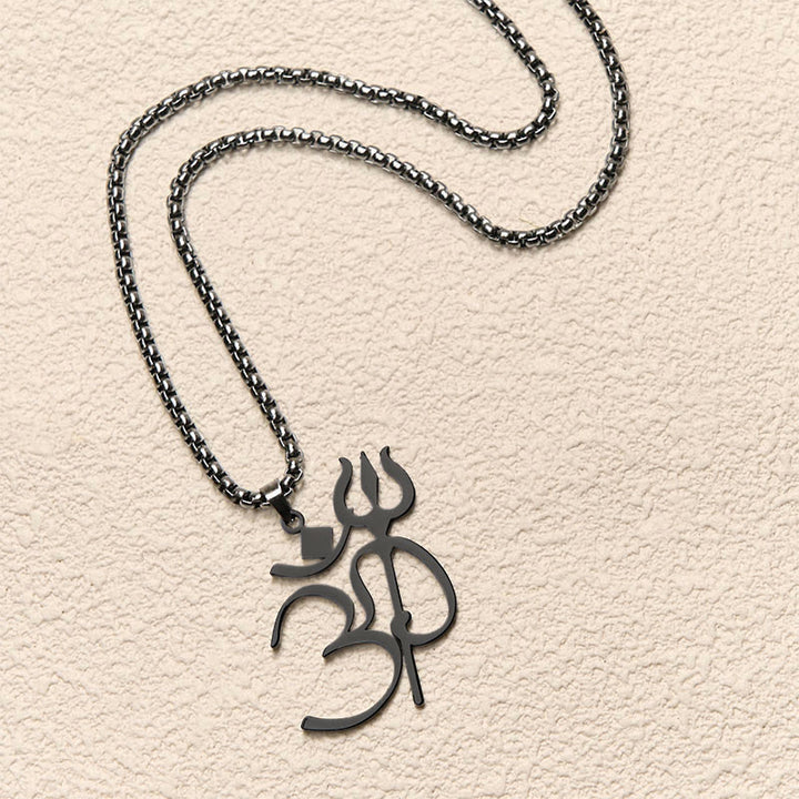 Collier pendentif en acier inoxydable avec symbole OM et trident en Buddha Stones - image 16
