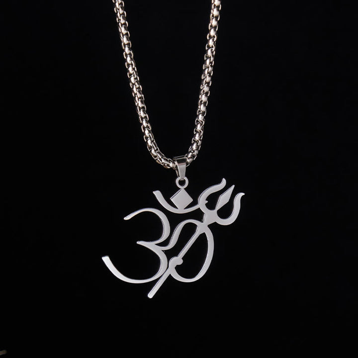 Collier pendentif en acier inoxydable avec symbole OM et trident en Buddha Stones - Argent - image 7