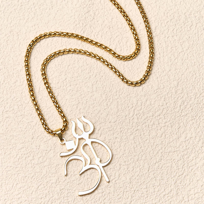 Collier pendentif en acier inoxydable avec symbole OM et trident en Buddha Stones - image 3