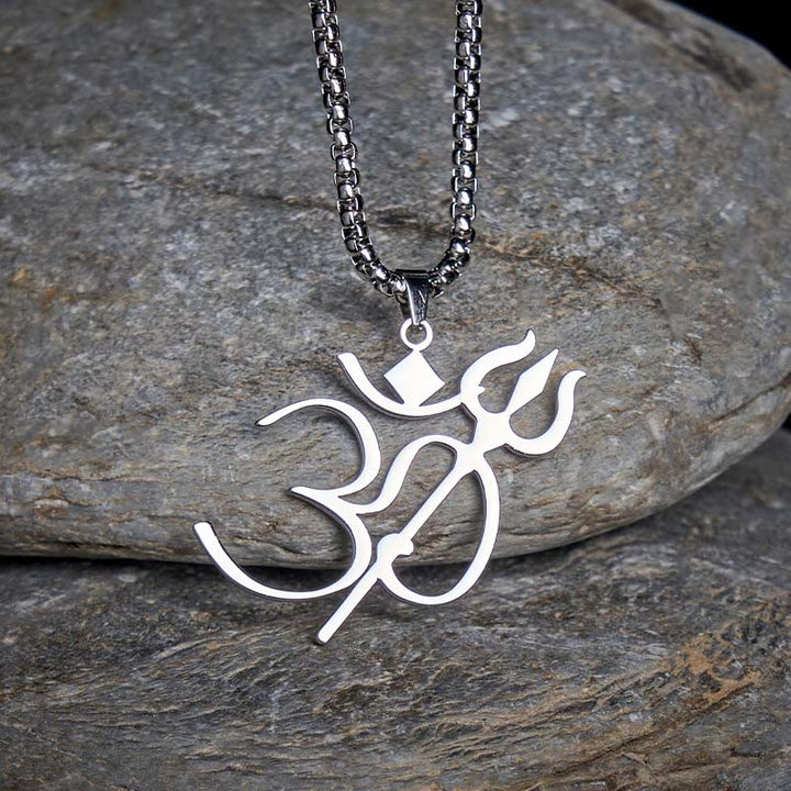 Collier pendentif en acier inoxydable avec symbole OM et trident en Buddha Stones - image 8