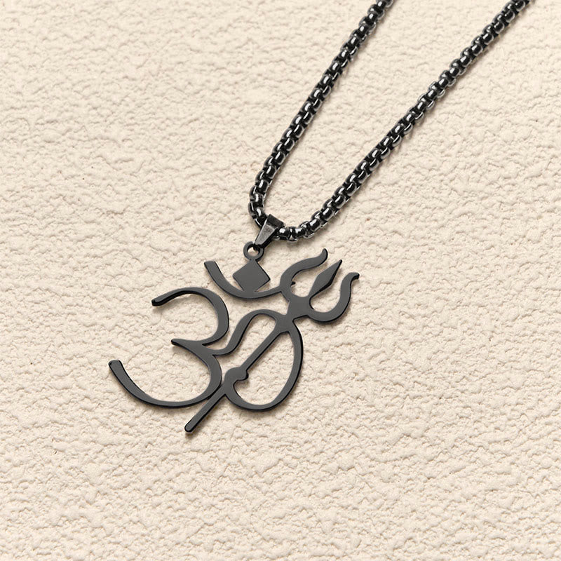 Collier pendentif en acier inoxydable avec symbole OM et trident en Buddha Stones - image 15