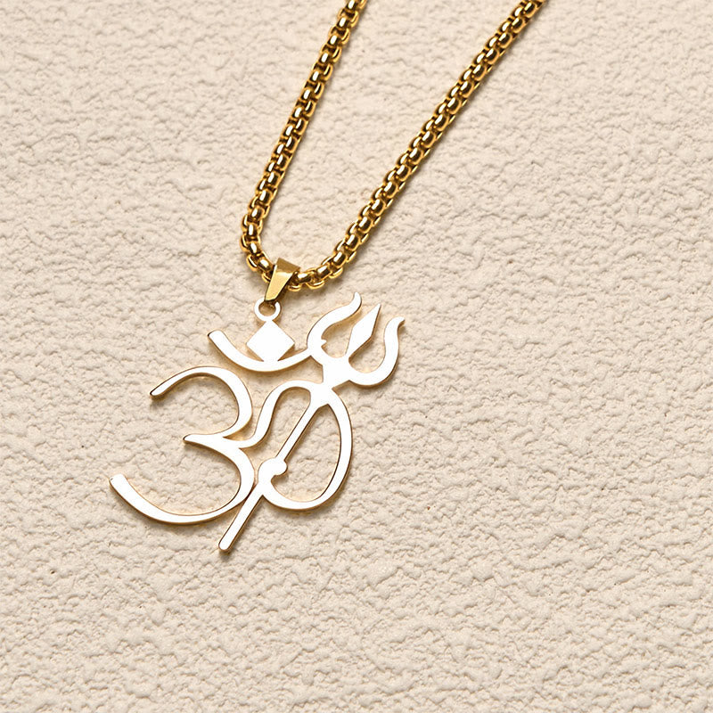 Collier pendentif en acier inoxydable avec symbole OM et trident en Buddha Stones - image 2