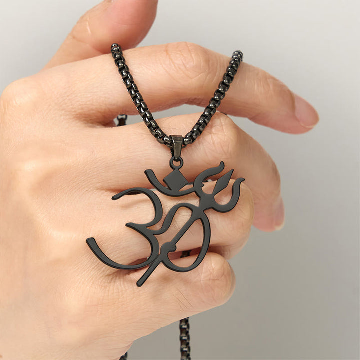Collier pendentif en acier inoxydable avec symbole OM et trident en Buddha Stones - image 17