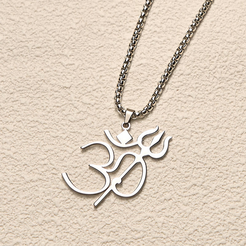 Collier pendentif en acier inoxydable avec symbole OM et trident en Buddha Stones - image 9