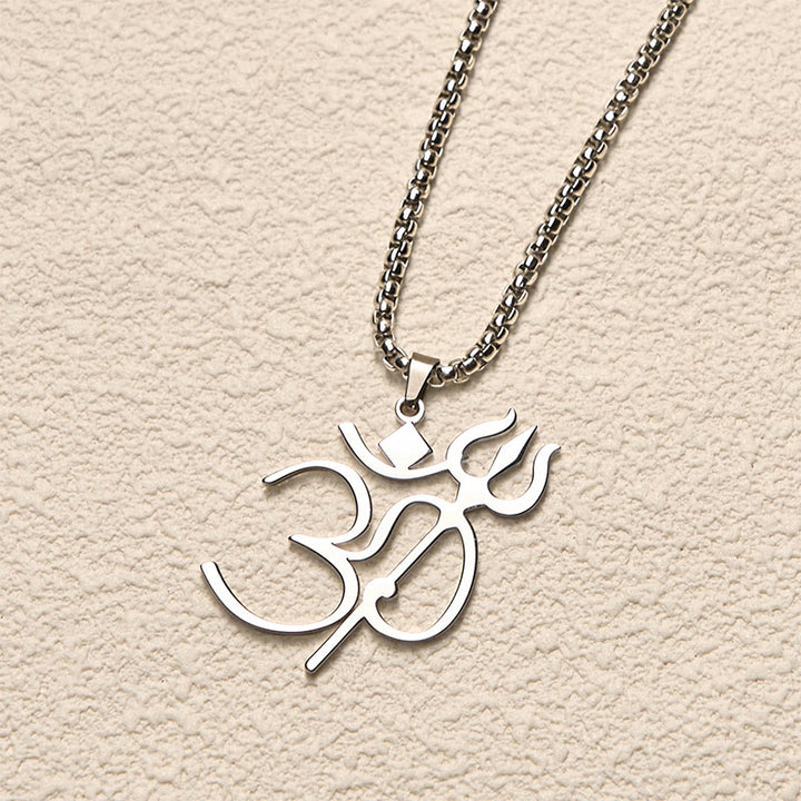 Collier pendentif en acier inoxydable avec symbole OM et trident en Buddha Stones - image 9