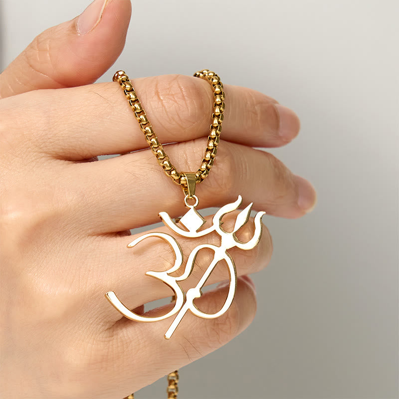 Collier pendentif en acier inoxydable avec symbole OM et trident en Buddha Stones - image 4