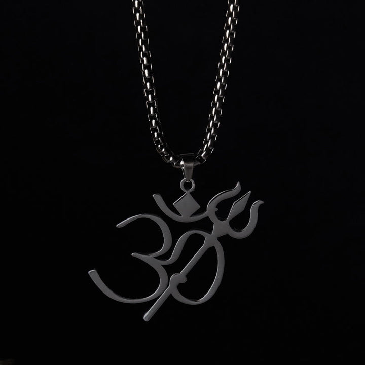 Collier pendentif en acier inoxydable avec symbole OM et trident en Buddha Stones - Noir - image 13