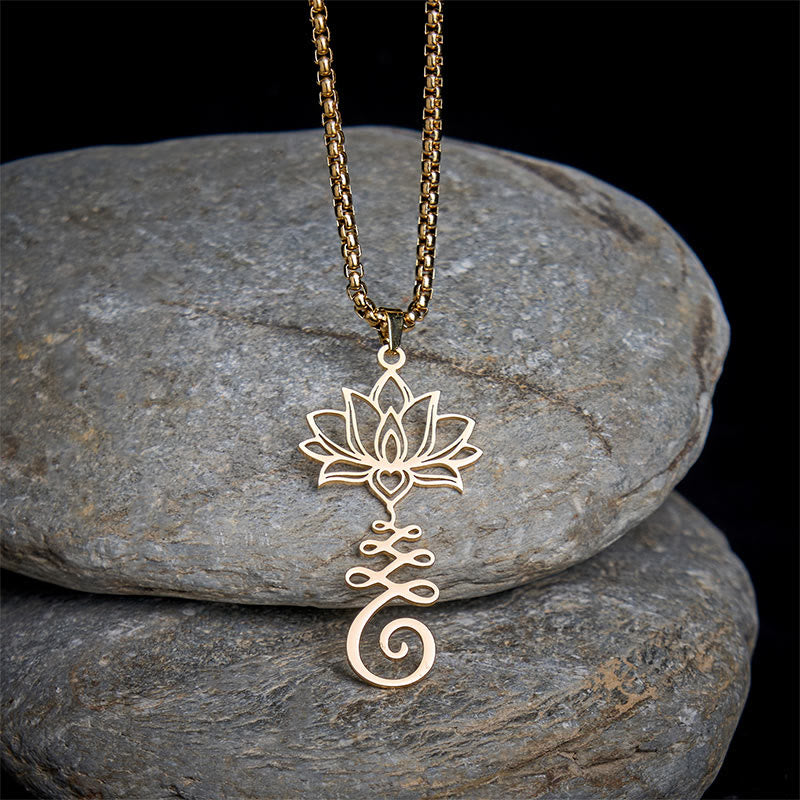 Collier pendentif en acier inoxydable Buddha Stones et symbole des chakras, motif irrégulier, lotus, illumination - Or - image 7