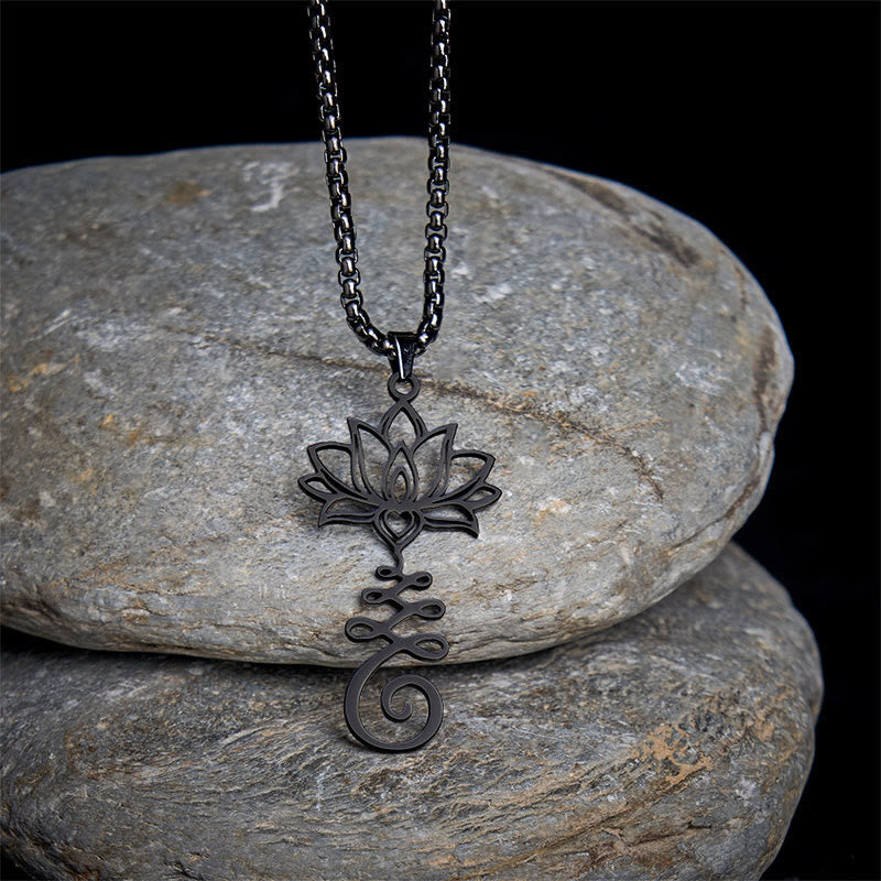 Collier pendentif en acier inoxydable Buddha Stones et symbole des chakras, motif irrégulier, lotus, illumination - Noir - image 13