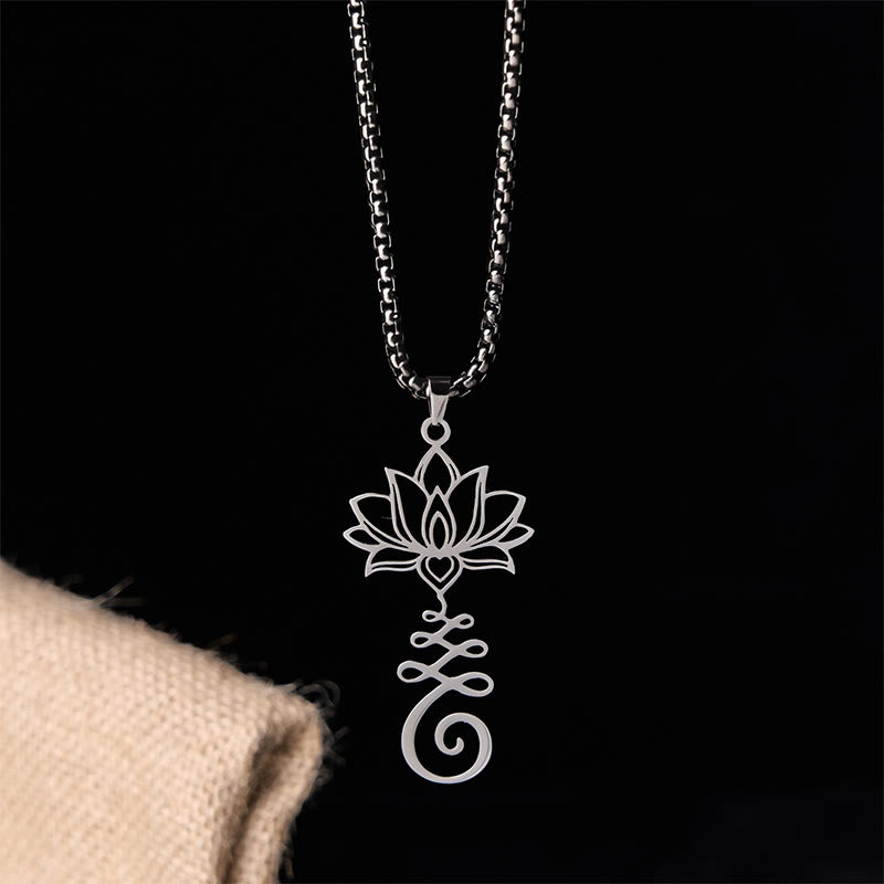 Collier pendentif en acier inoxydable Buddha Stones et symbole des chakras, motif irrégulier, lotus, illumination - image 1