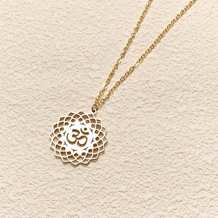 Collier pendentif en acier inoxydable avec Buddha Stones et lotus creux, symbole Om - image 3