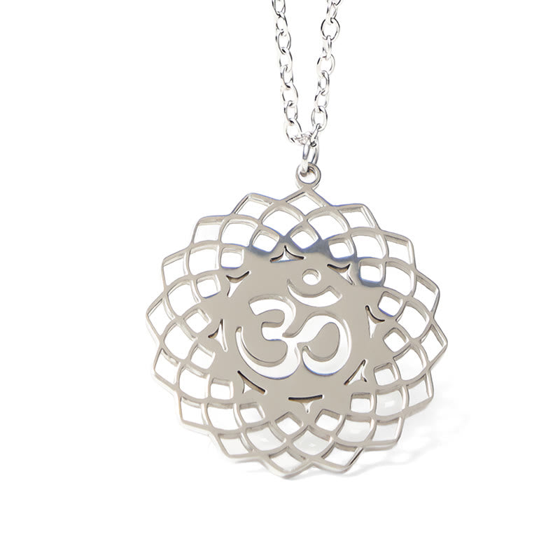 Collier pendentif en acier inoxydable avec Buddha Stones et lotus creux, symbole Om - image 14