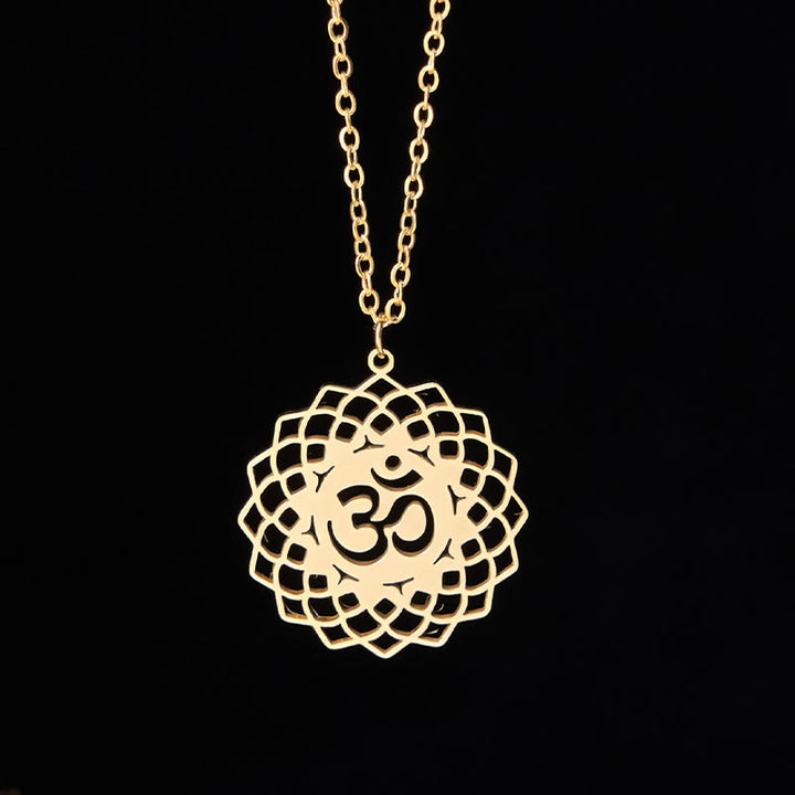 Collier pendentif en acier inoxydable avec Buddha Stones et lotus creux, symbole Om - image 2