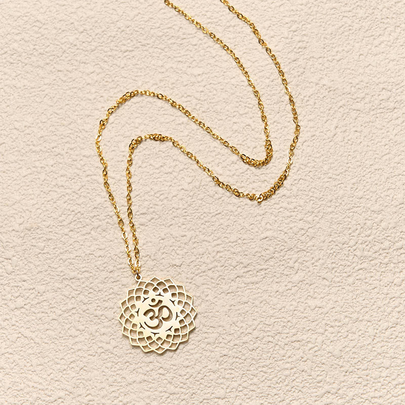 Collier pendentif en acier inoxydable avec Buddha Stones et lotus creux, symbole Om - image 4