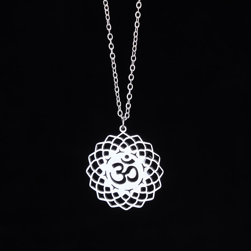 Collier pendentif en acier inoxydable avec Buddha Stones et lotus creux, symbole Om - image 10