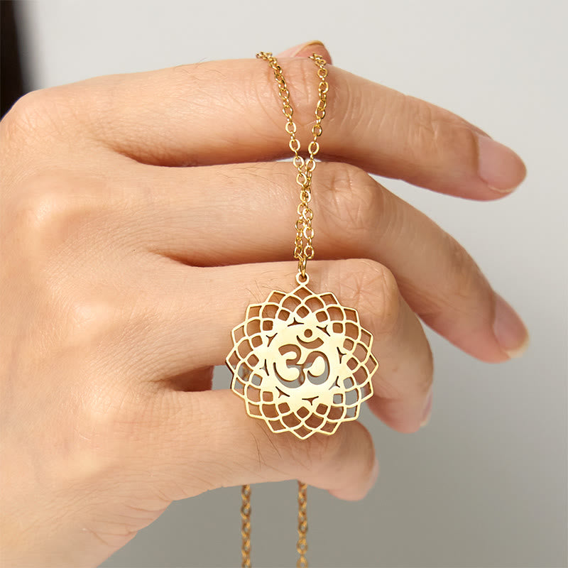 Collier pendentif en acier inoxydable avec Buddha Stones et lotus creux, symbole Om - image 5