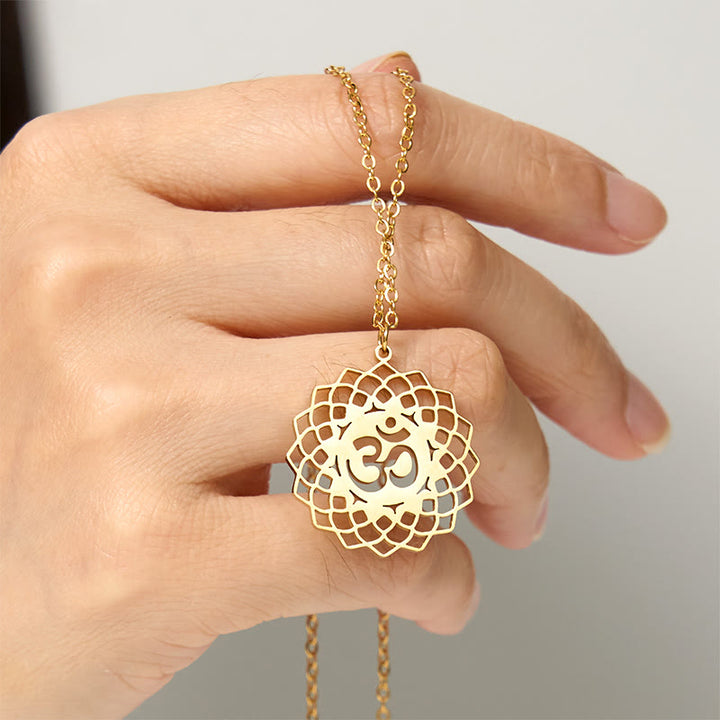 Collier pendentif en acier inoxydable avec Buddha Stones et lotus creux, symbole Om - image 5
