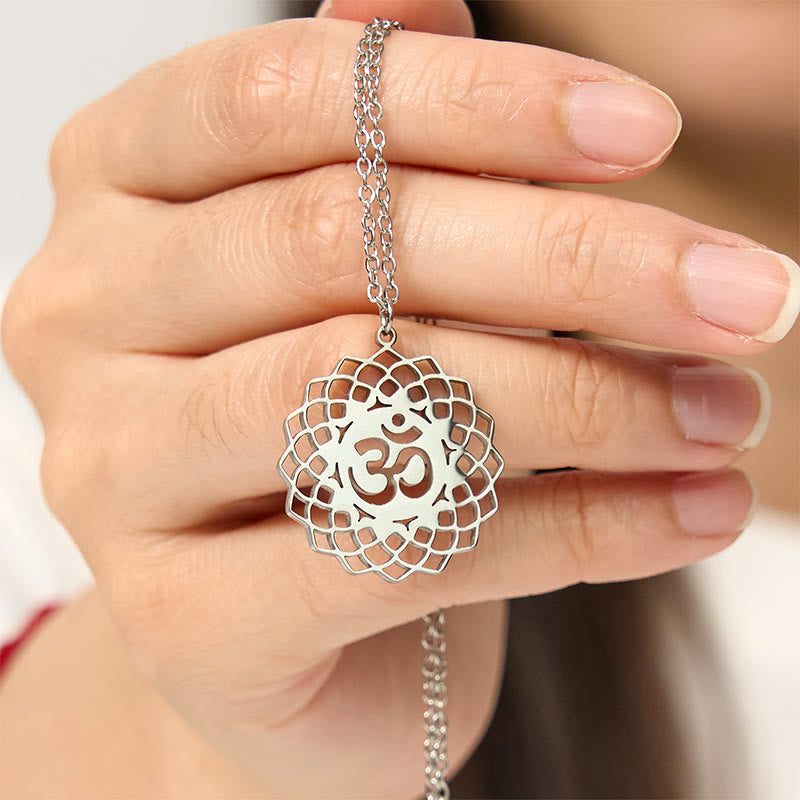 Collier pendentif en acier inoxydable avec Buddha Stones et lotus creux, symbole Om - image 13