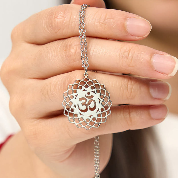 Collier pendentif en acier inoxydable avec Buddha Stones et lotus creux, symbole Om - image 13