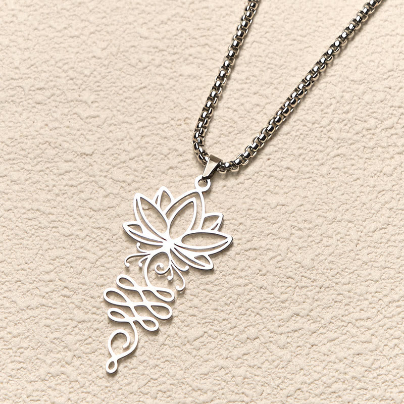 Collier pendentif en acier inoxydable avec Buddha Stones et vignes de lotus, symbole des chakras - image 2