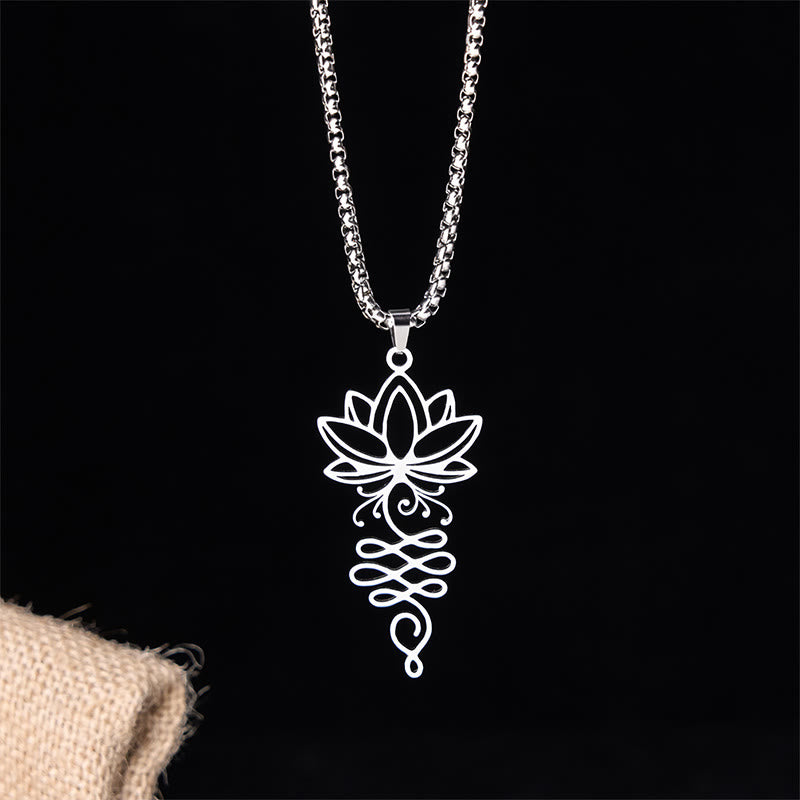 Collier pendentif en acier inoxydable avec Buddha Stones et vignes de lotus, symbole des chakras - image 1