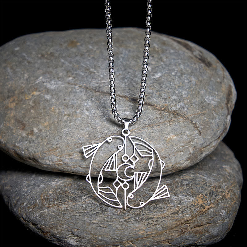 Collier pendentif porte-bonheur en acier inoxydable avec Buddha Stones et poisson koï vintage creux - image 1