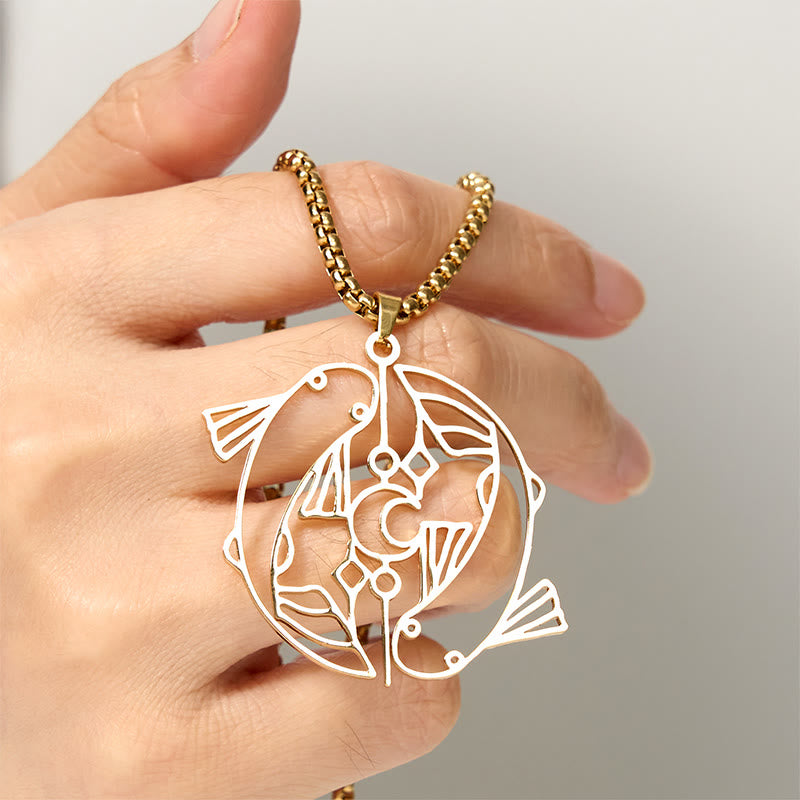 Collier pendentif porte-bonheur en acier inoxydable avec Buddha Stones et poisson koï vintage creux - image 11