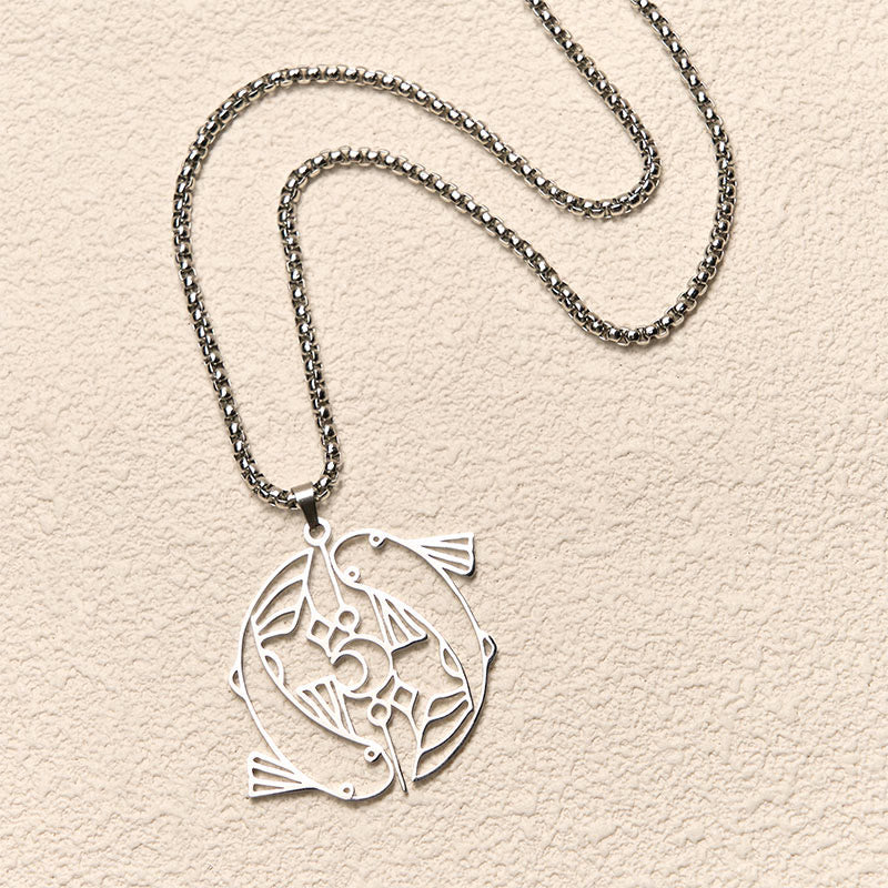 Collier pendentif porte-bonheur en acier inoxydable avec Buddha Stones et poisson koï vintage creux - image 3