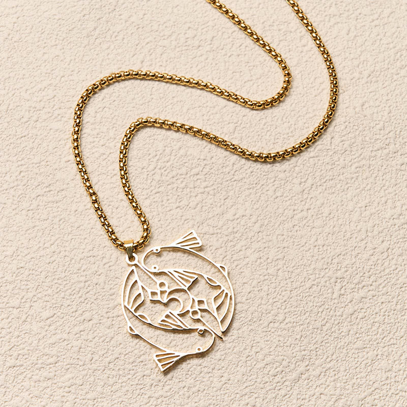 Collier pendentif porte-bonheur en acier inoxydable avec Buddha Stones et poisson koï vintage creux - image 10