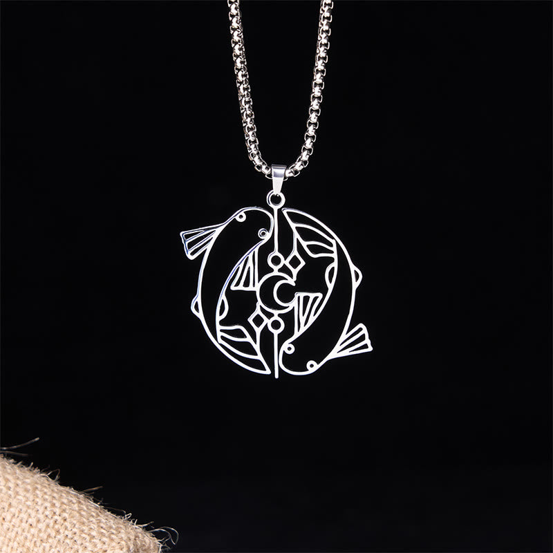 Collier pendentif porte-bonheur en acier inoxydable avec Buddha Stones et poisson koï vintage creux - Argent - image 0