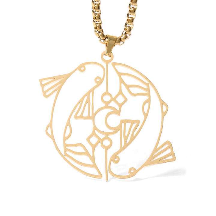 Collier pendentif porte-bonheur en acier inoxydable avec Buddha Stones et poisson koï vintage creux - image 12