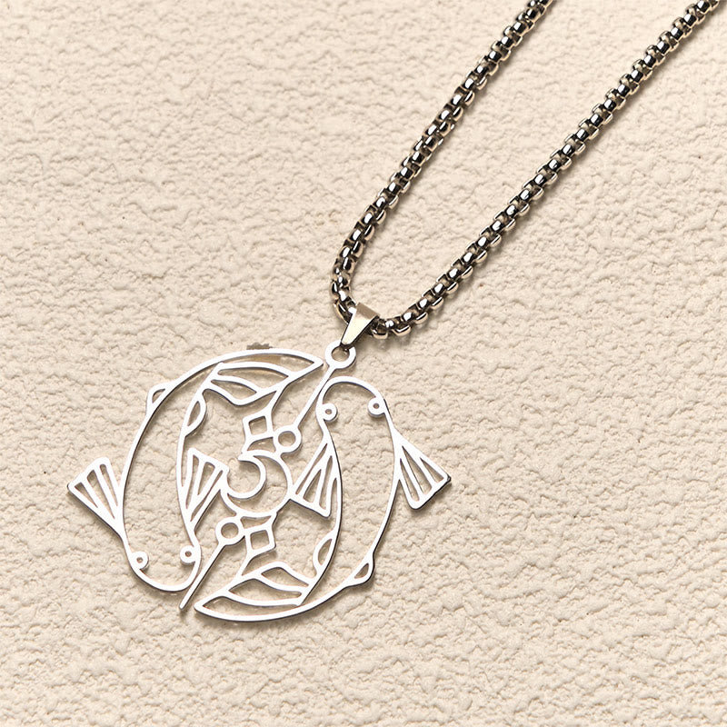 Collier pendentif porte-bonheur en acier inoxydable avec Buddha Stones et poisson koï vintage creux - image 2