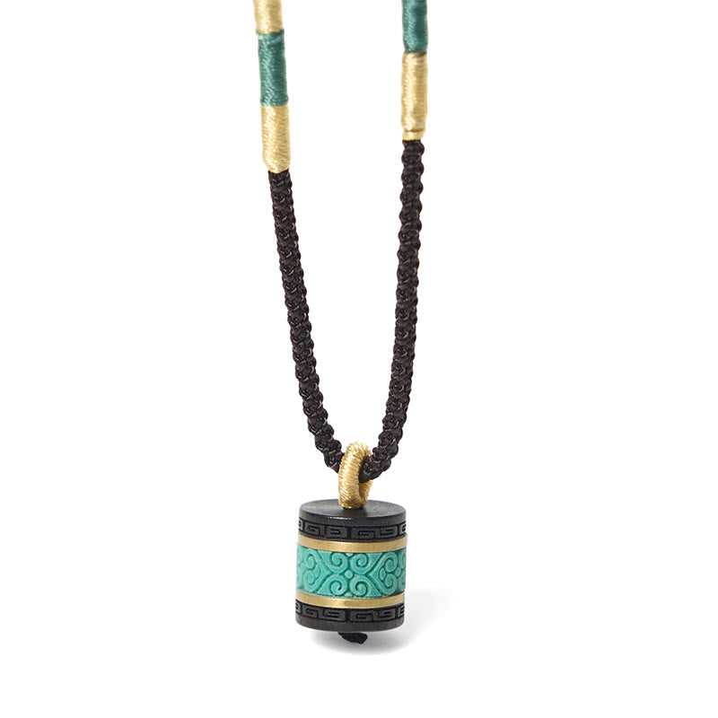 Collier pendentif cylindre de paix en bois d'ébène turquoise et Buddha Stones - image 6