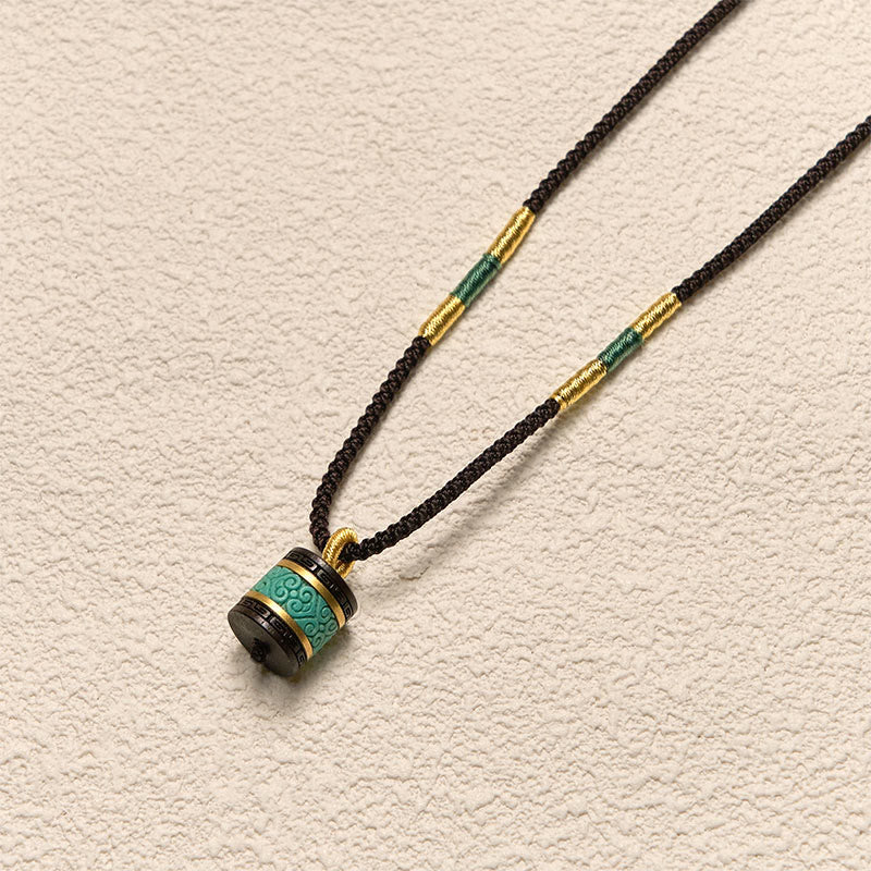 Collier pendentif cylindre de paix en bois d'ébène turquoise et Buddha Stones - image 3