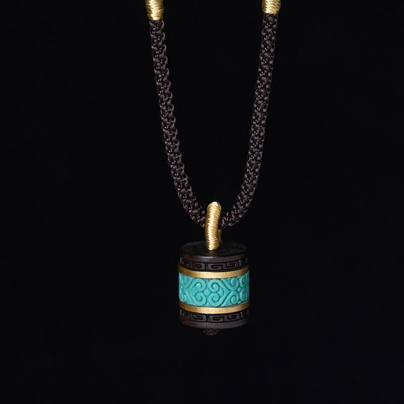 Collier pendentif cylindre de paix en bois d'ébène turquoise et Buddha Stones - image 2