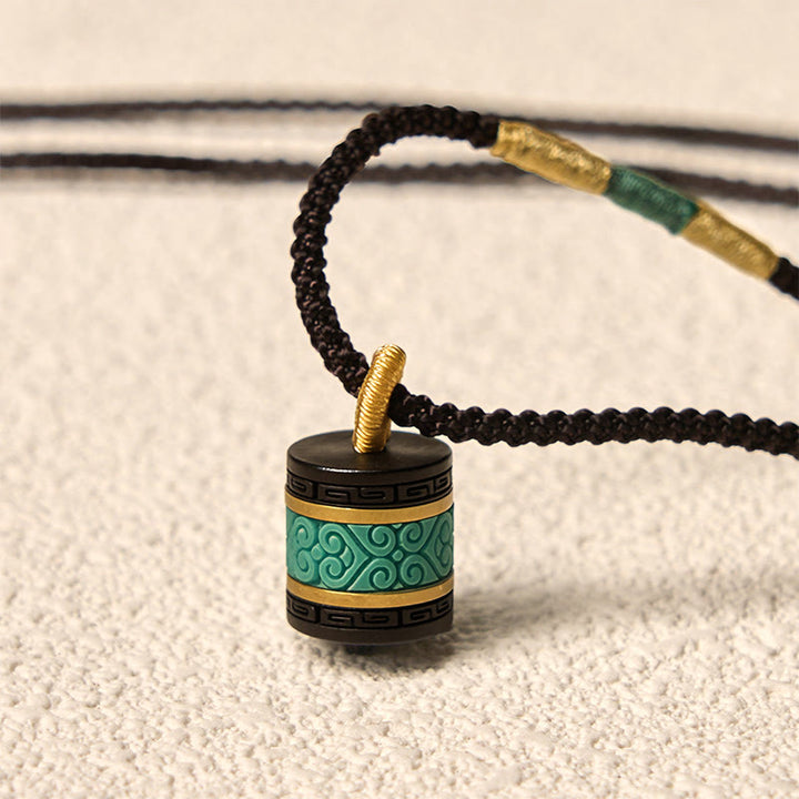 Collier pendentif cylindre de paix en bois d'ébène turquoise et Buddha Stones - image 5