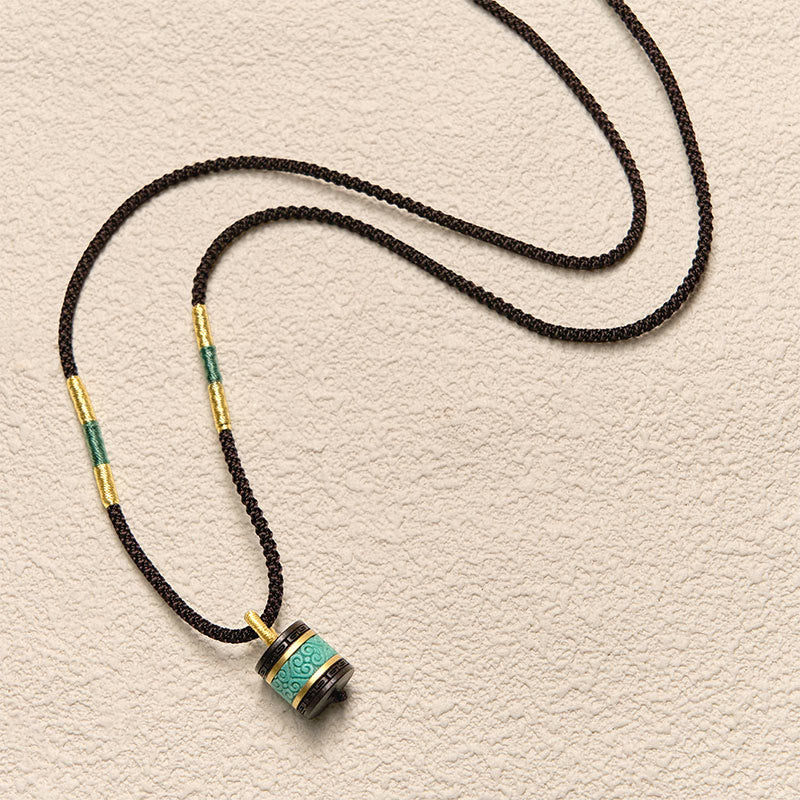 Collier pendentif cylindre de paix en bois d'ébène turquoise et Buddha Stones - image 4