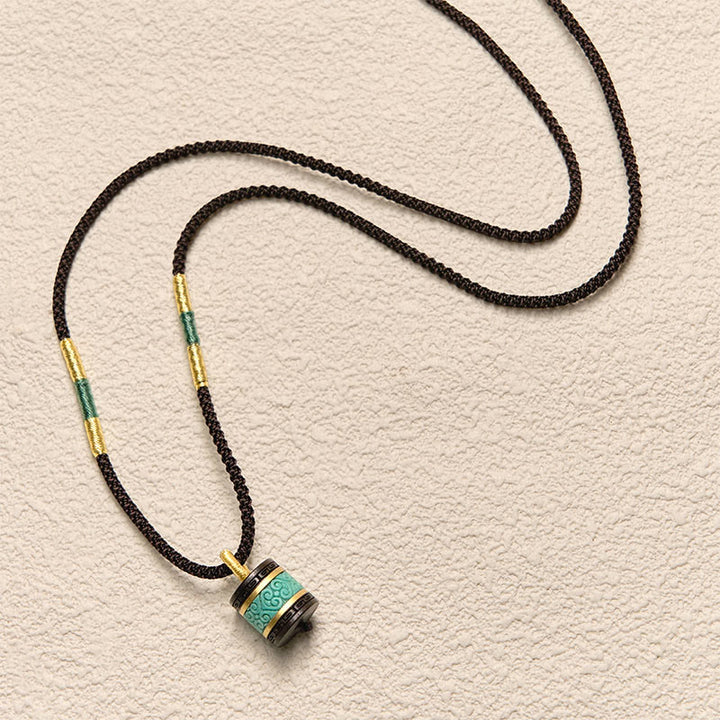 Collier pendentif cylindre de paix en bois d'ébène turquoise et Buddha Stones - image 4