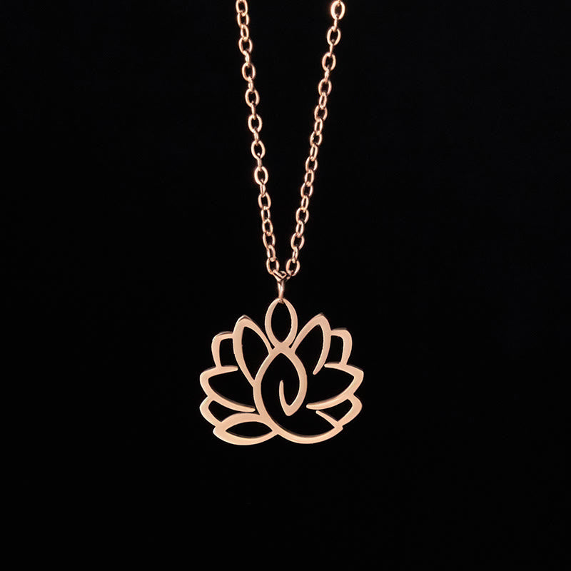Collier pendentif en acier inoxydable avec Buddha Stones et lotus creux - Or rose - image 13